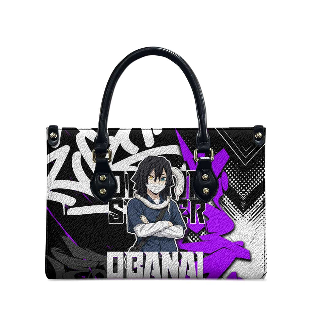 Obanai Iguro Demon Slayer Leather Bag Purple Graffiti Anime Style