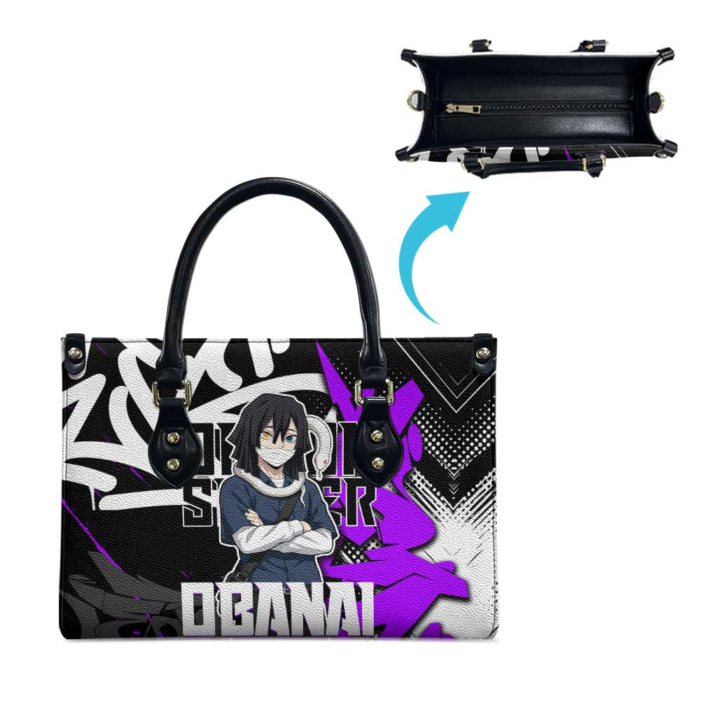 Obanai Iguro Demon Slayer Leather Bag Purple Graffiti Anime Style