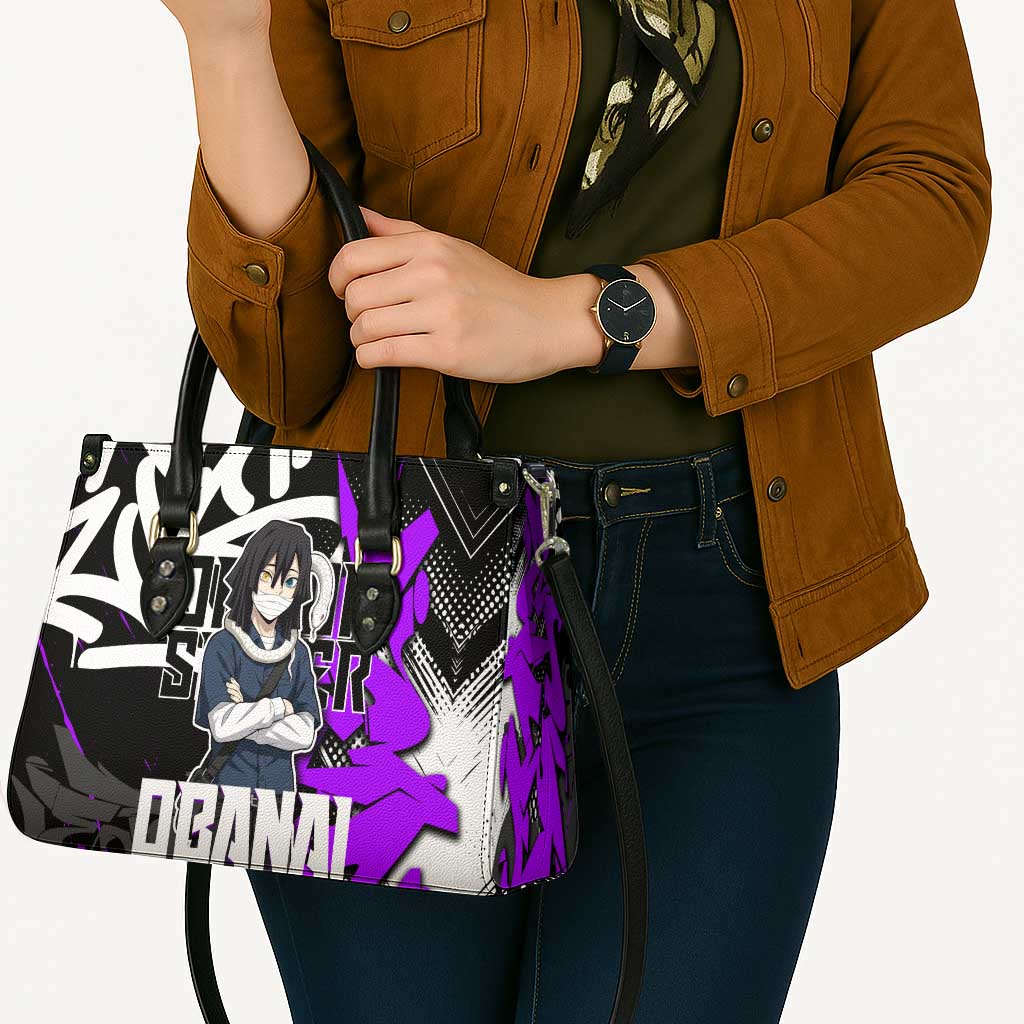 Obanai Iguro Demon Slayer Leather Bag Purple Graffiti Anime Style