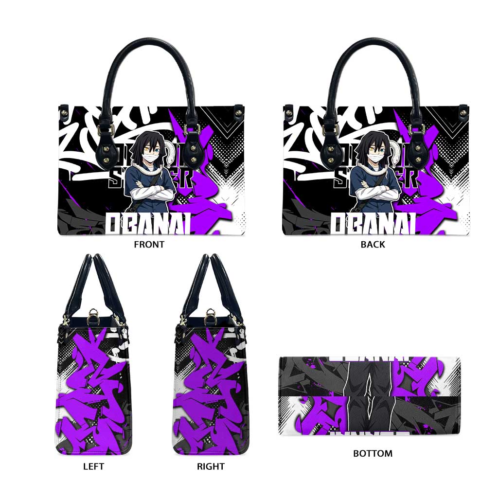 Obanai Iguro Demon Slayer Leather Bag Purple Graffiti Anime Style