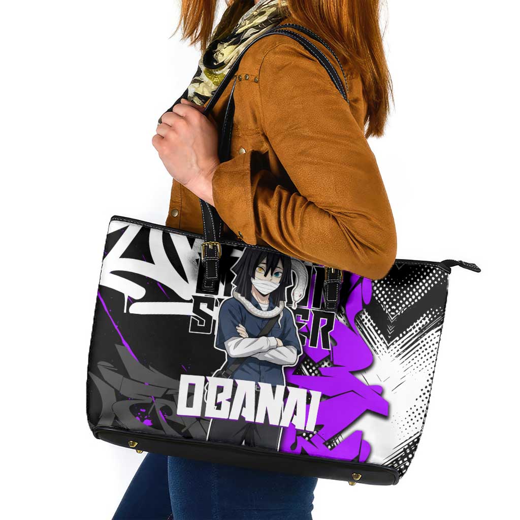 Obanai Iguro Demon Slayer Leather Tote Bag Purple Graffiti Anime Style