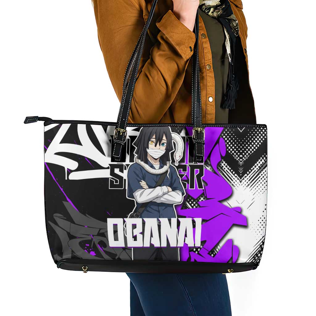 Obanai Iguro Demon Slayer Leather Tote Bag Purple Graffiti Anime Style