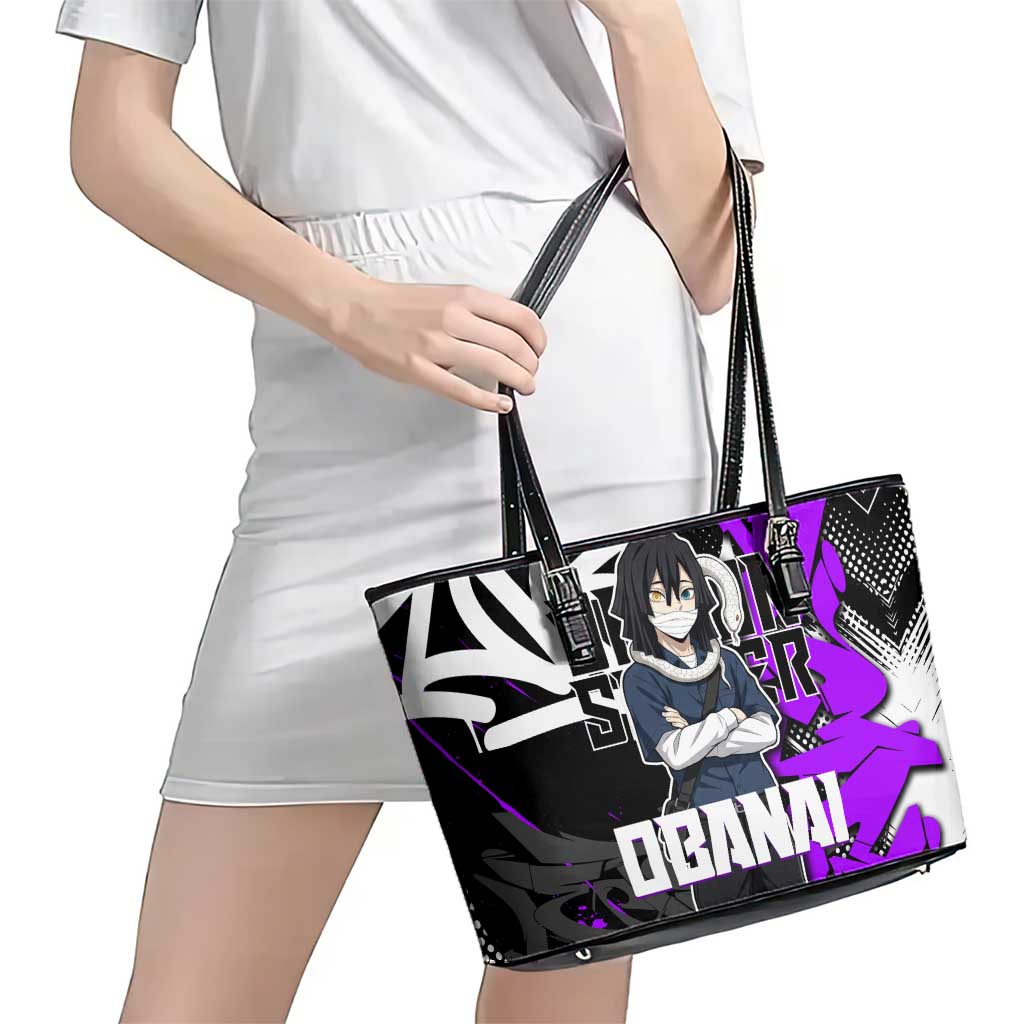 Obanai Iguro Demon Slayer Leather Tote Bag Purple Graffiti Anime Style