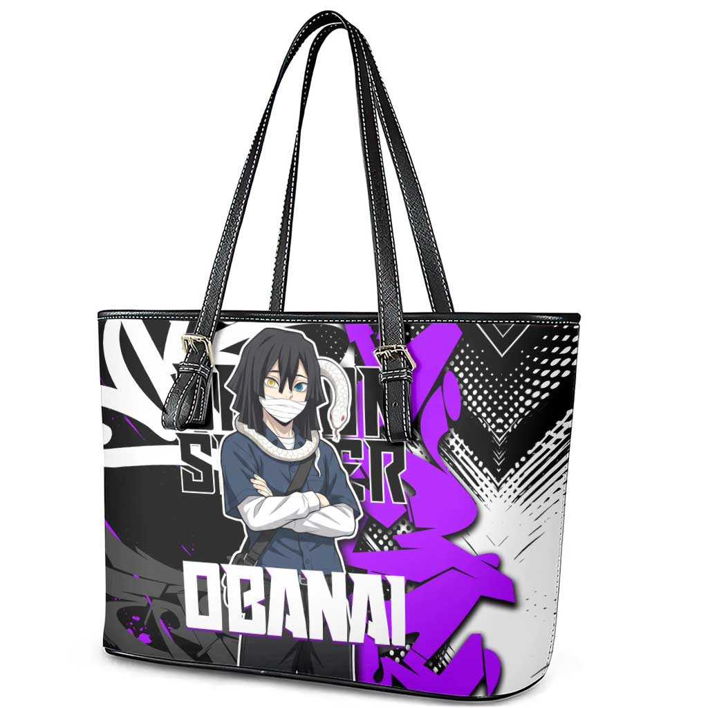 Obanai Iguro Demon Slayer Leather Tote Bag Purple Graffiti Anime Style