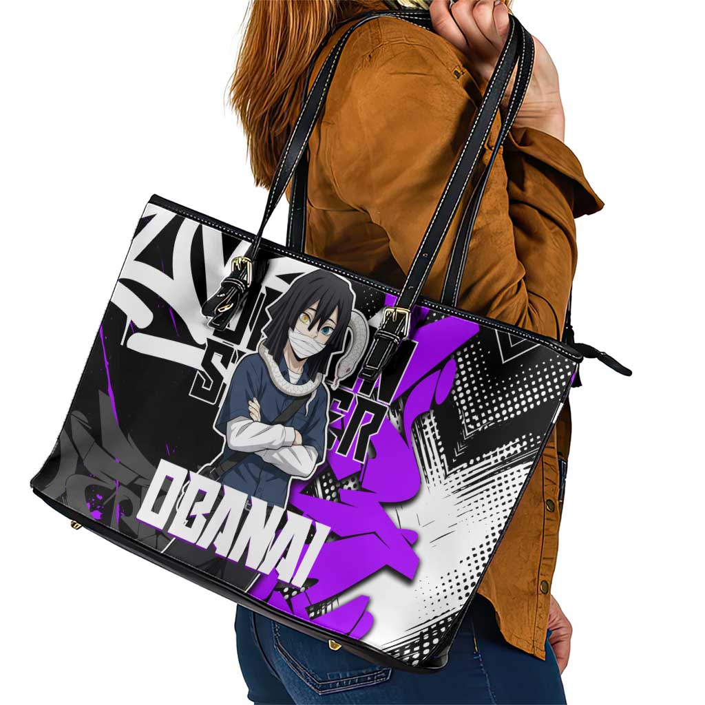 Obanai Iguro Demon Slayer Leather Tote Bag Purple Graffiti Anime Style