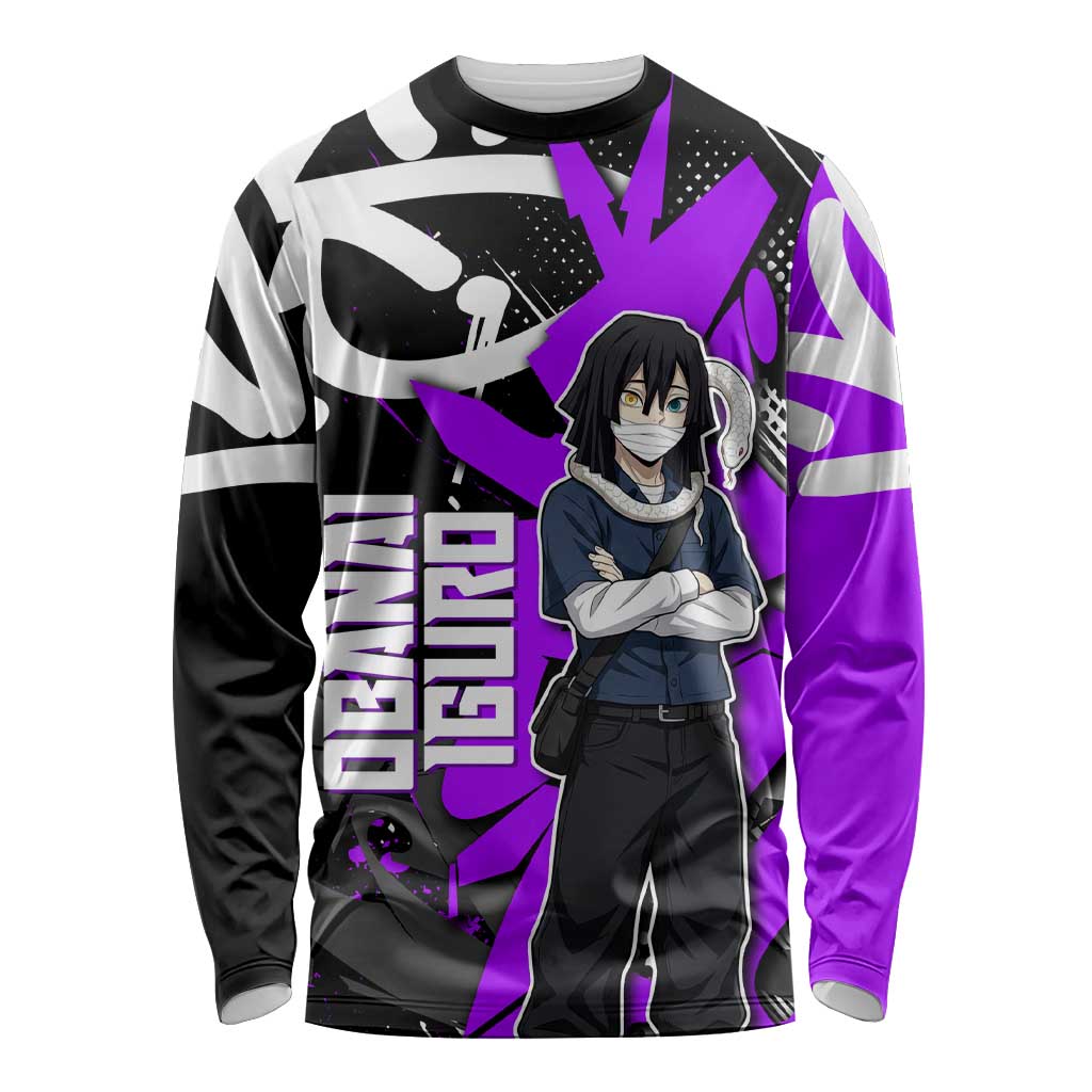 Obanai Iguro Demon Slayer Long Sleeve Shirt Purple Graffiti Anime Style