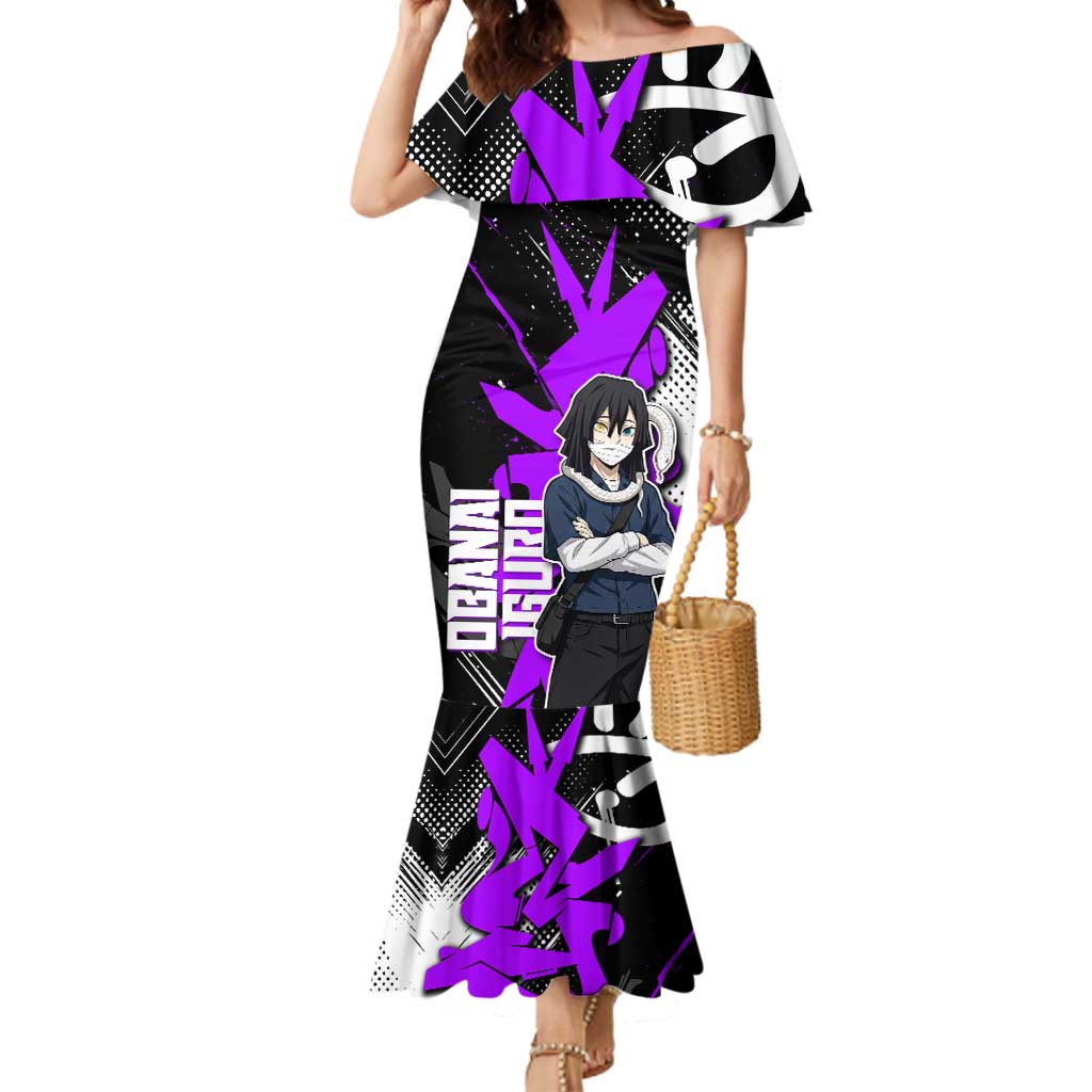 Obanai Iguro Demon Slayer Mermaid Dress Purple Graffiti Anime Style