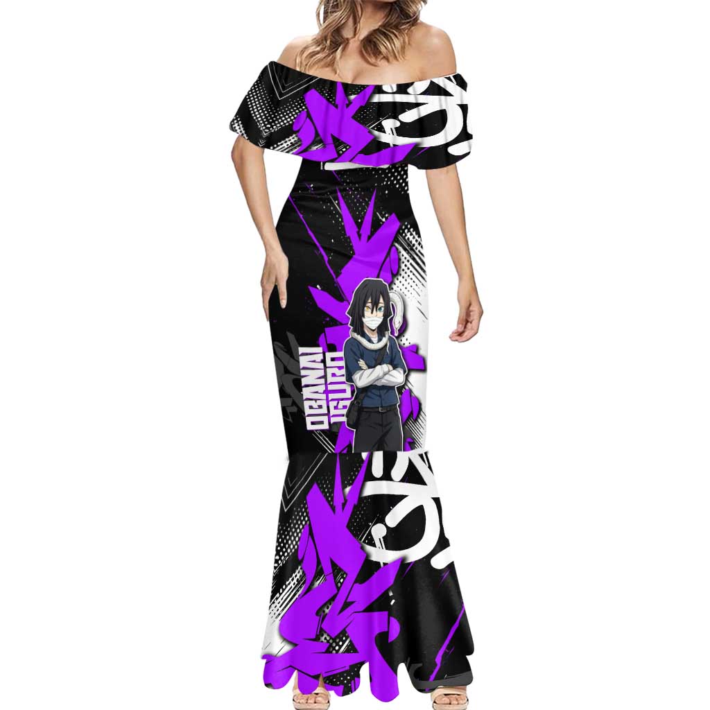 Obanai Iguro Demon Slayer Mermaid Dress Purple Graffiti Anime Style