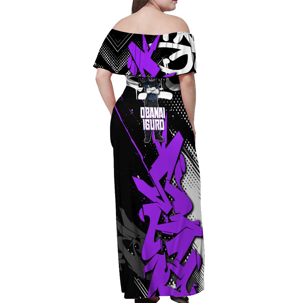 Obanai Iguro Demon Slayer Off Shoulder Maxi Dress Purple Graffiti Anime Style