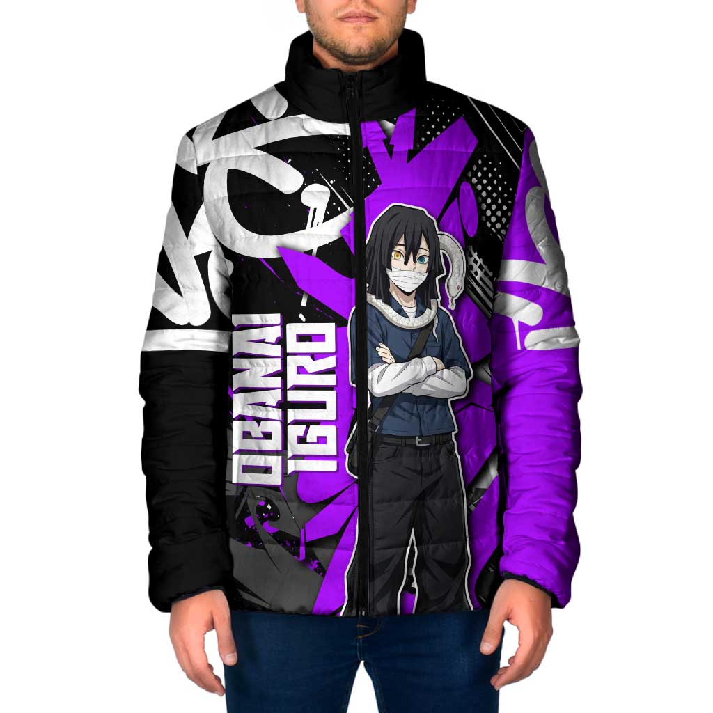 Obanai Iguro Demon Slayer Padded Jacket Purple Graffiti Anime Style