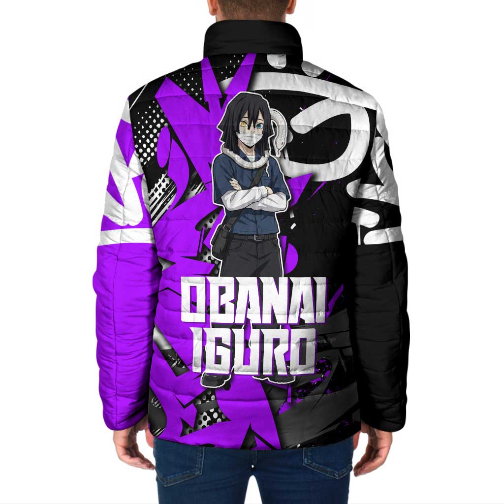 Obanai Iguro Demon Slayer Padded Jacket Purple Graffiti Anime Style