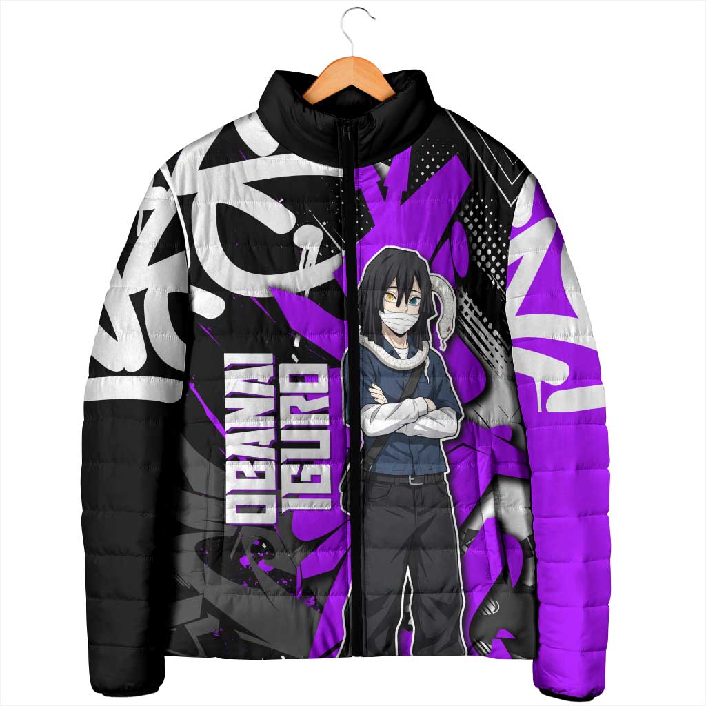 Obanai Iguro Demon Slayer Padded Jacket Purple Graffiti Anime Style