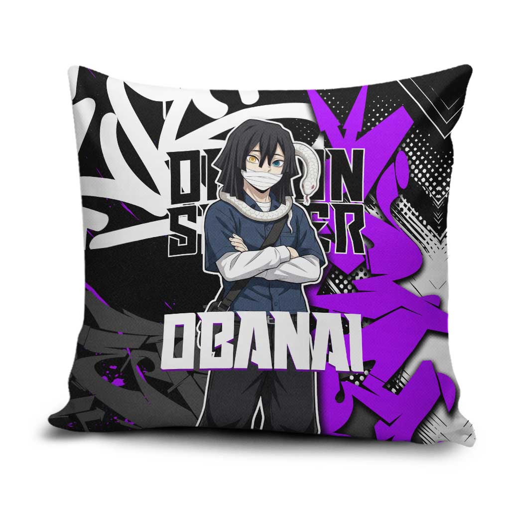 Obanai Iguro Demon Slayer Pillow Cover Purple Graffiti Anime Style