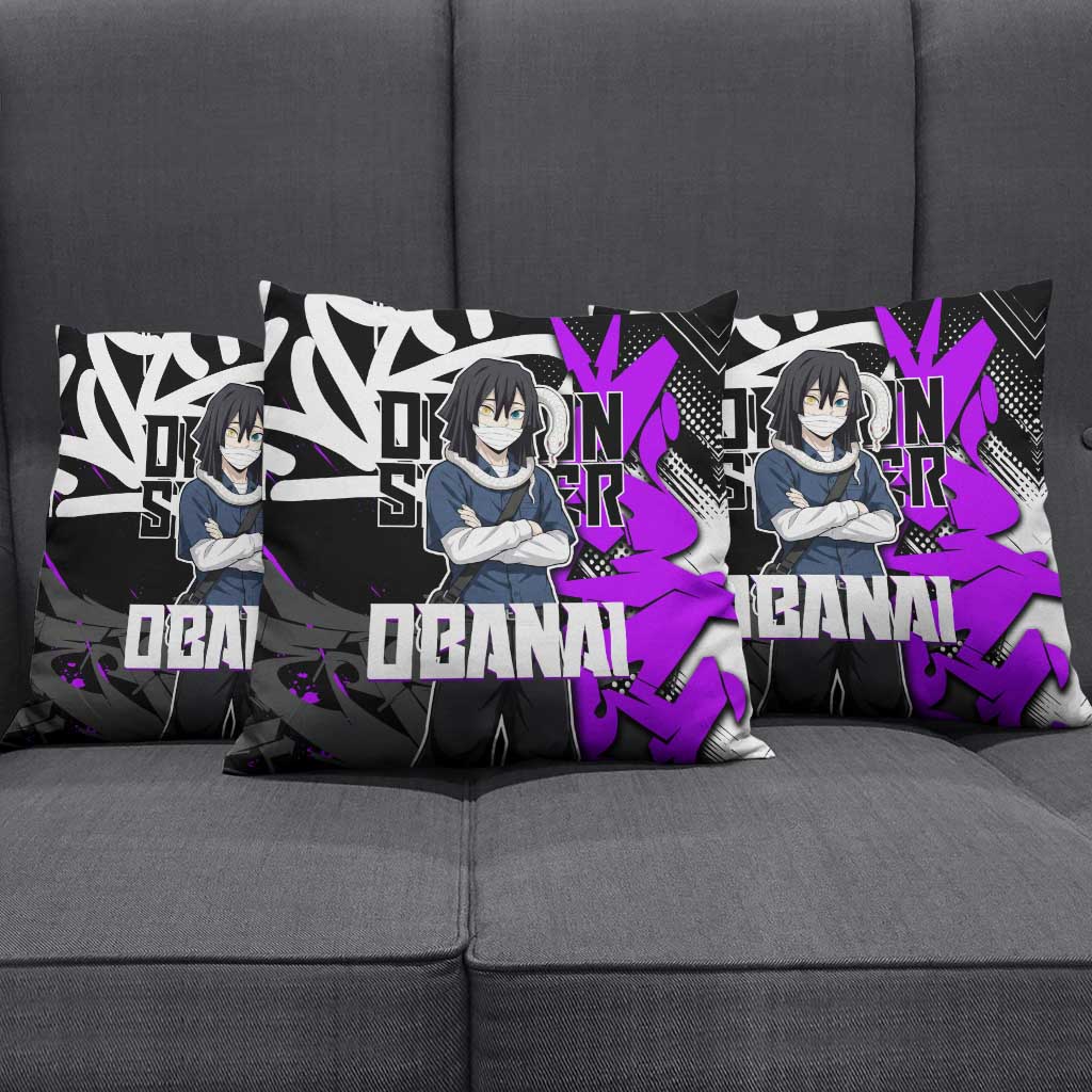 Obanai Iguro Demon Slayer Pillow Cover Purple Graffiti Anime Style