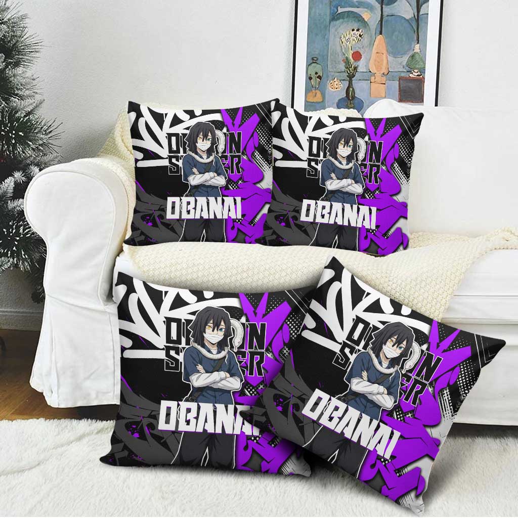 Obanai Iguro Demon Slayer Pillow Cover Purple Graffiti Anime Style
