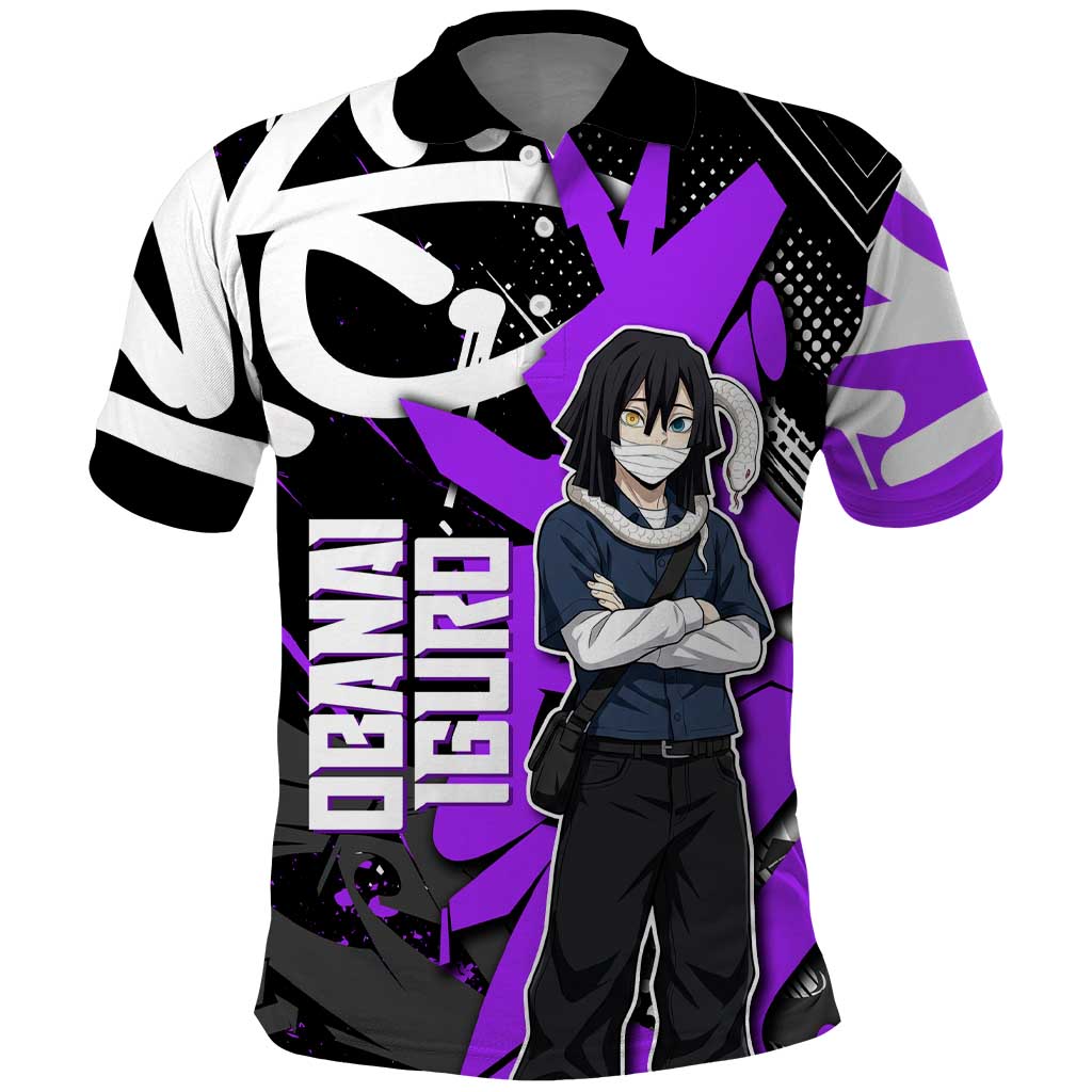 Obanai Iguro Demon Slayer Polo Shirt Purple Graffiti Anime Style