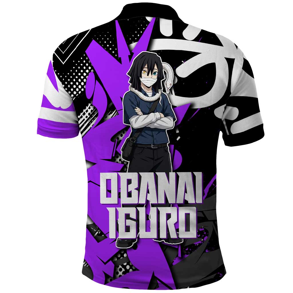 Obanai Iguro Demon Slayer Polo Shirt Purple Graffiti Anime Style
