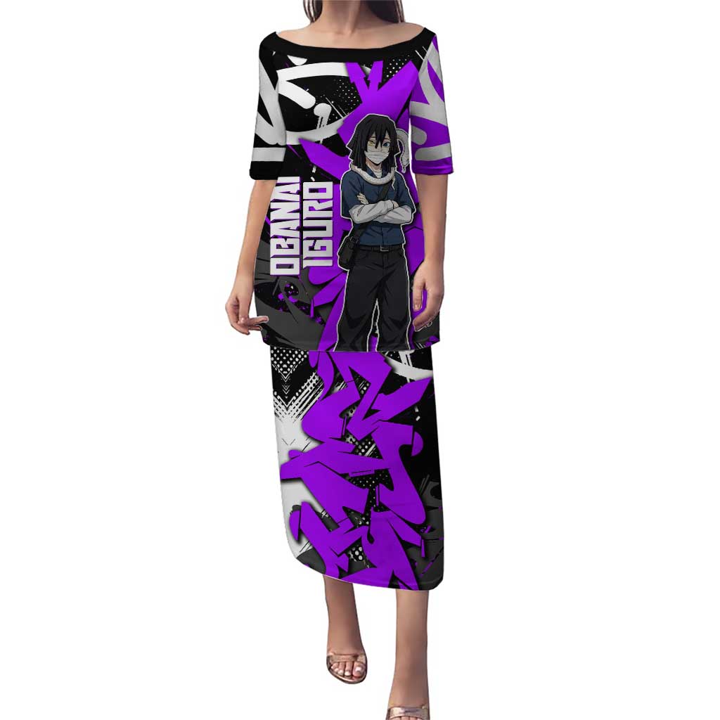 Obanai Iguro Demon Slayer Puletasi Purple Graffiti Anime Style
