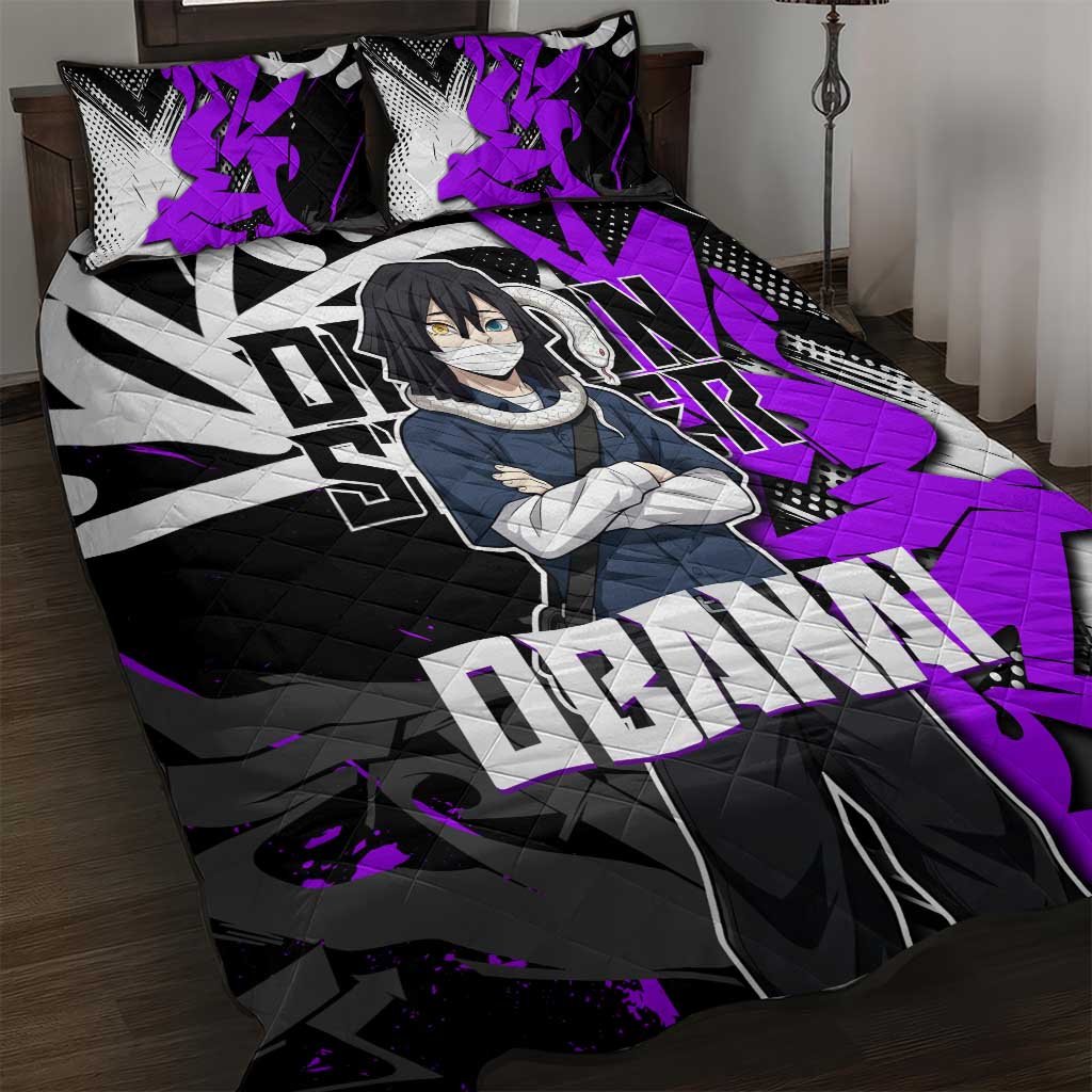 Obanai Iguro Demon Slayer Quilt Bed Set Purple Graffiti Anime Style