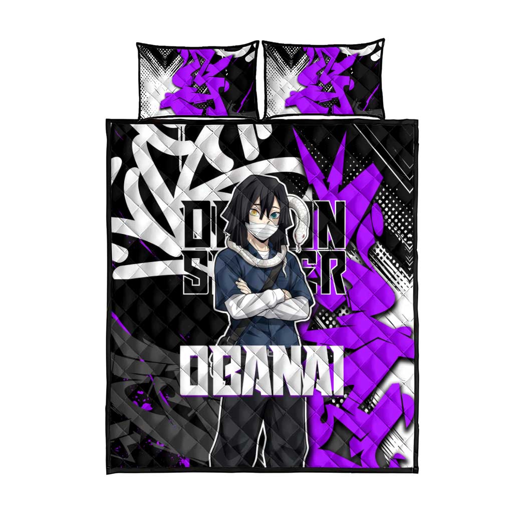 Obanai Iguro Demon Slayer Quilt Bed Set Purple Graffiti Anime Style