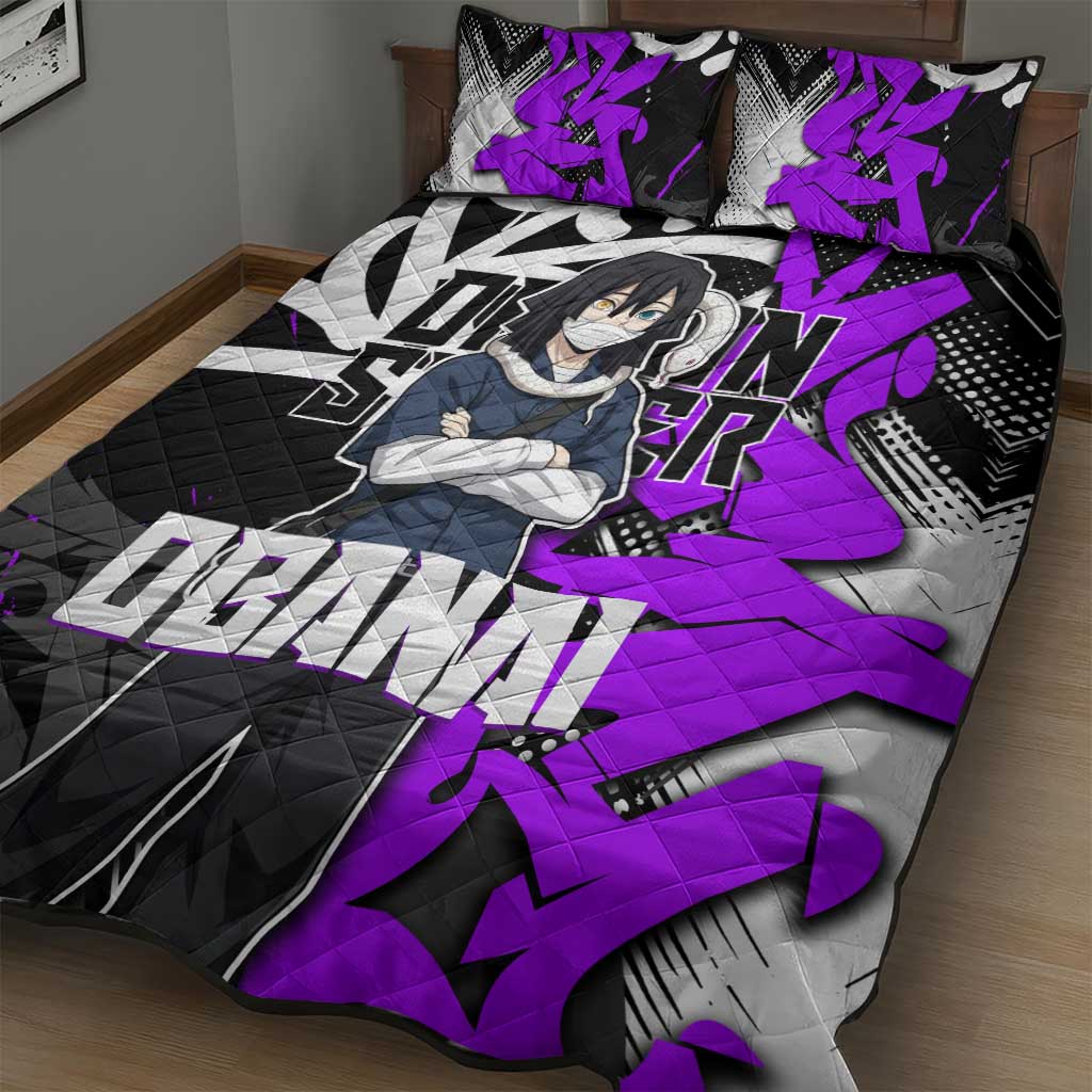 Obanai Iguro Demon Slayer Quilt Bed Set Purple Graffiti Anime Style