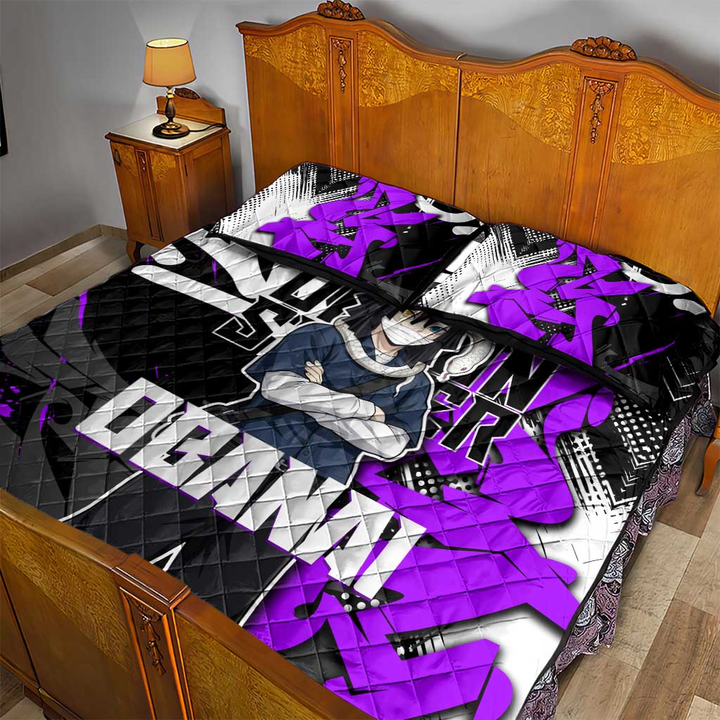 Obanai Iguro Demon Slayer Quilt Bed Set Purple Graffiti Anime Style
