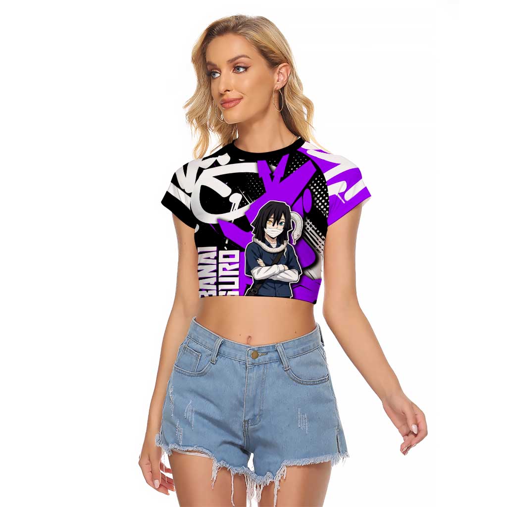 Obanai Iguro Demon Slayer Raglan Cropped T Shirt Purple Graffiti Anime Style