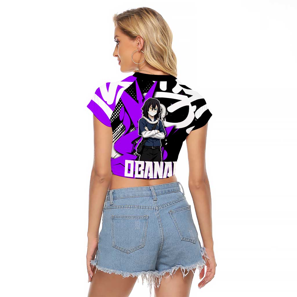 Obanai Iguro Demon Slayer Raglan Cropped T Shirt Purple Graffiti Anime Style
