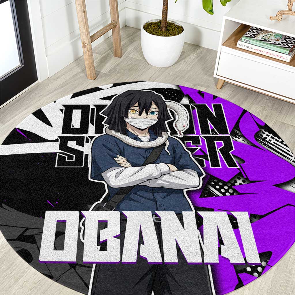 Obanai Iguro Demon Slayer Round Carpet Purple Graffiti Anime Style