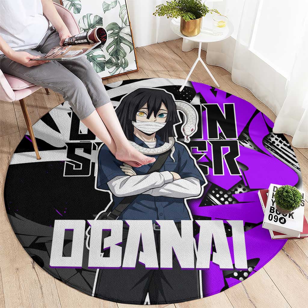 Obanai Iguro Demon Slayer Round Carpet Purple Graffiti Anime Style