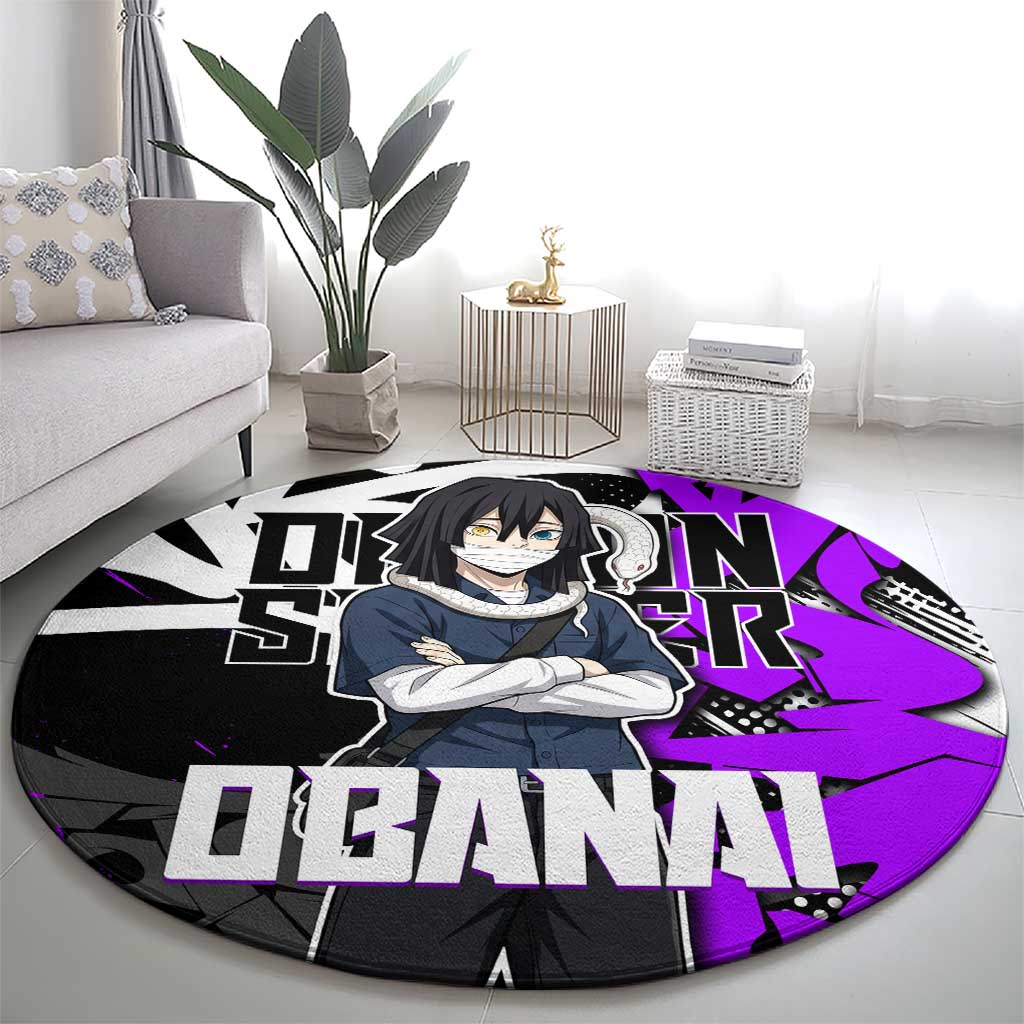 Obanai Iguro Demon Slayer Round Carpet Purple Graffiti Anime Style