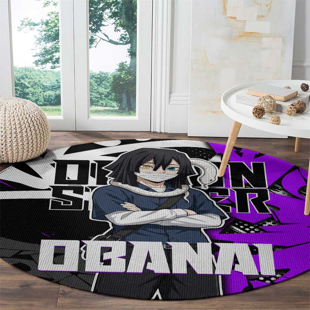 Obanai Iguro Demon Slayer Round Carpet Purple Graffiti Anime Style