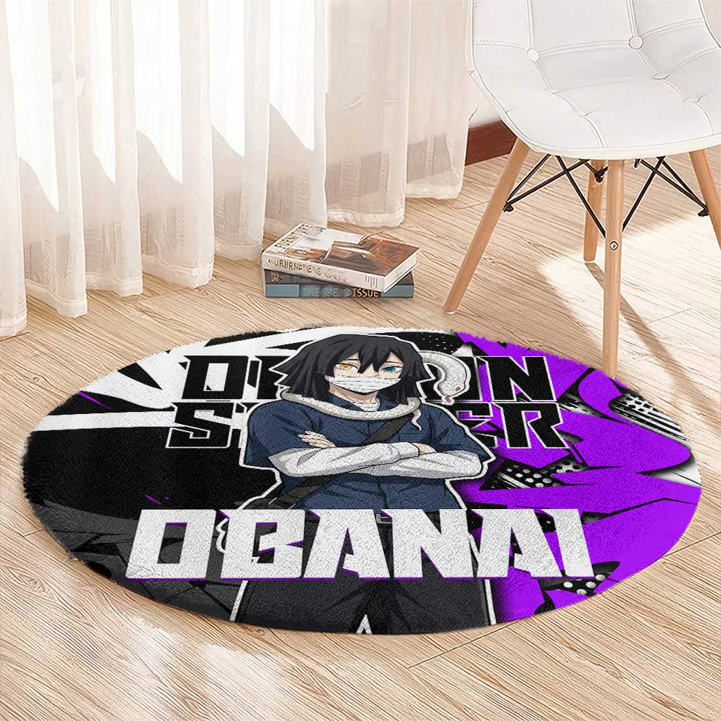 Obanai Iguro Demon Slayer Round Carpet Purple Graffiti Anime Style