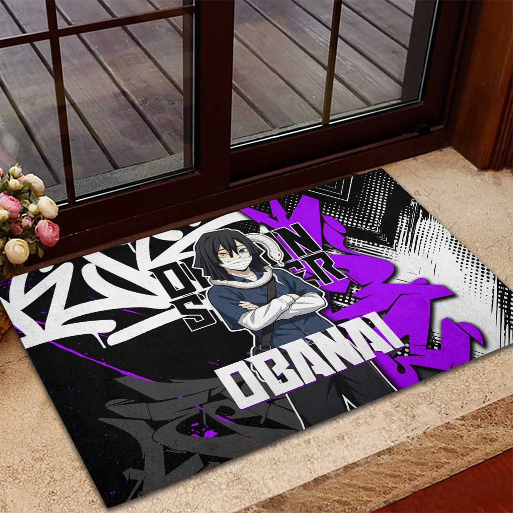 Obanai Iguro Demon Slayer Rubber Doormat Purple Graffiti Anime Style