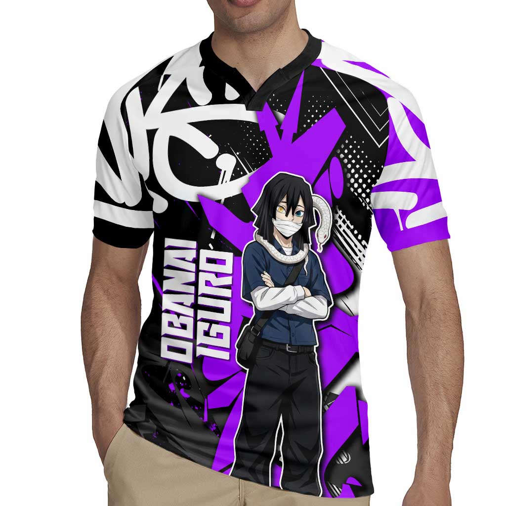 Obanai Iguro Demon Slayer Rugby Jersey Purple Graffiti Anime Style