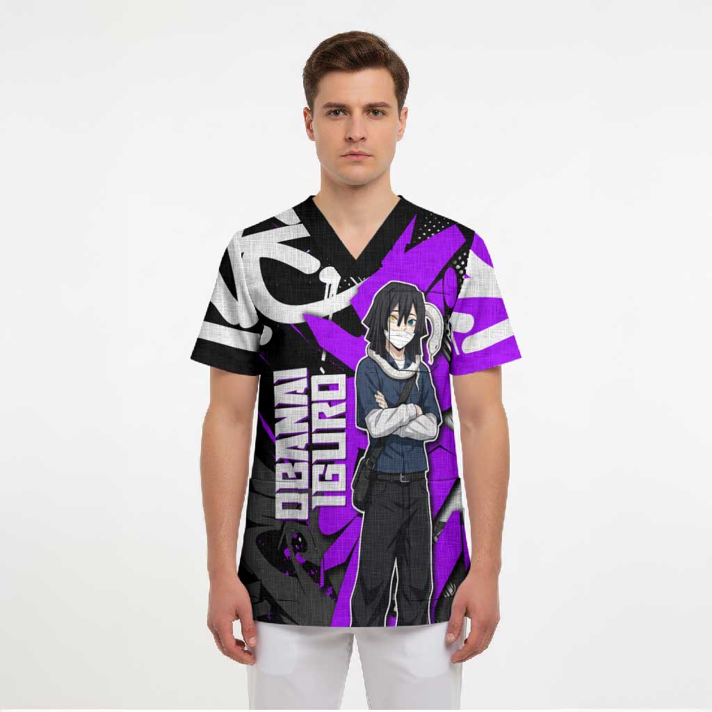 Obanai Iguro Demon Slayer Scrub Top Purple Graffiti Anime Style