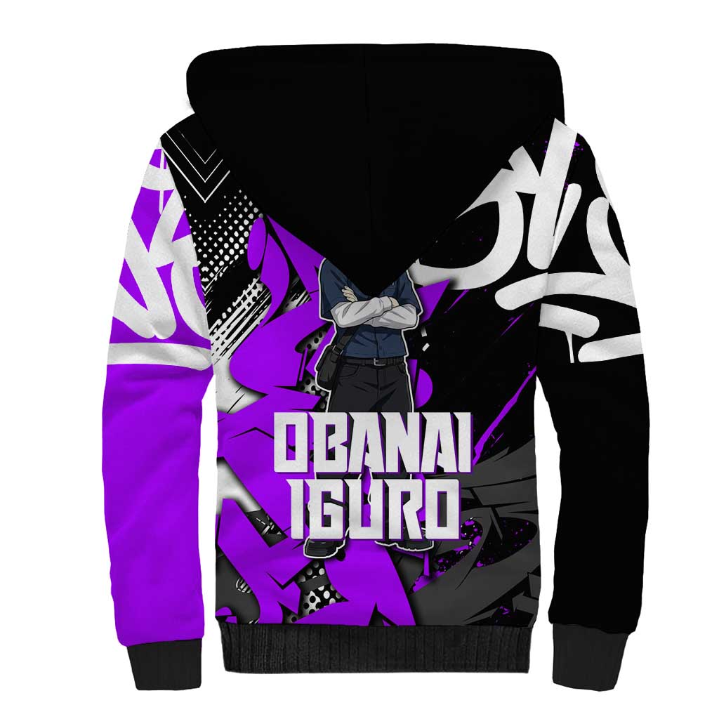 Obanai Iguro Demon Slayer Sherpa Hoodie Purple Graffiti Anime Style