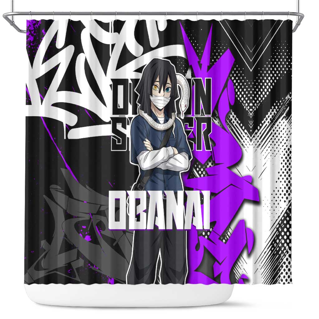 Obanai Iguro Demon Slayer Shower Curtain Purple Graffiti Anime Style
