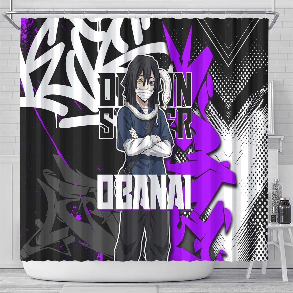 Obanai Iguro Demon Slayer Shower Curtain Purple Graffiti Anime Style
