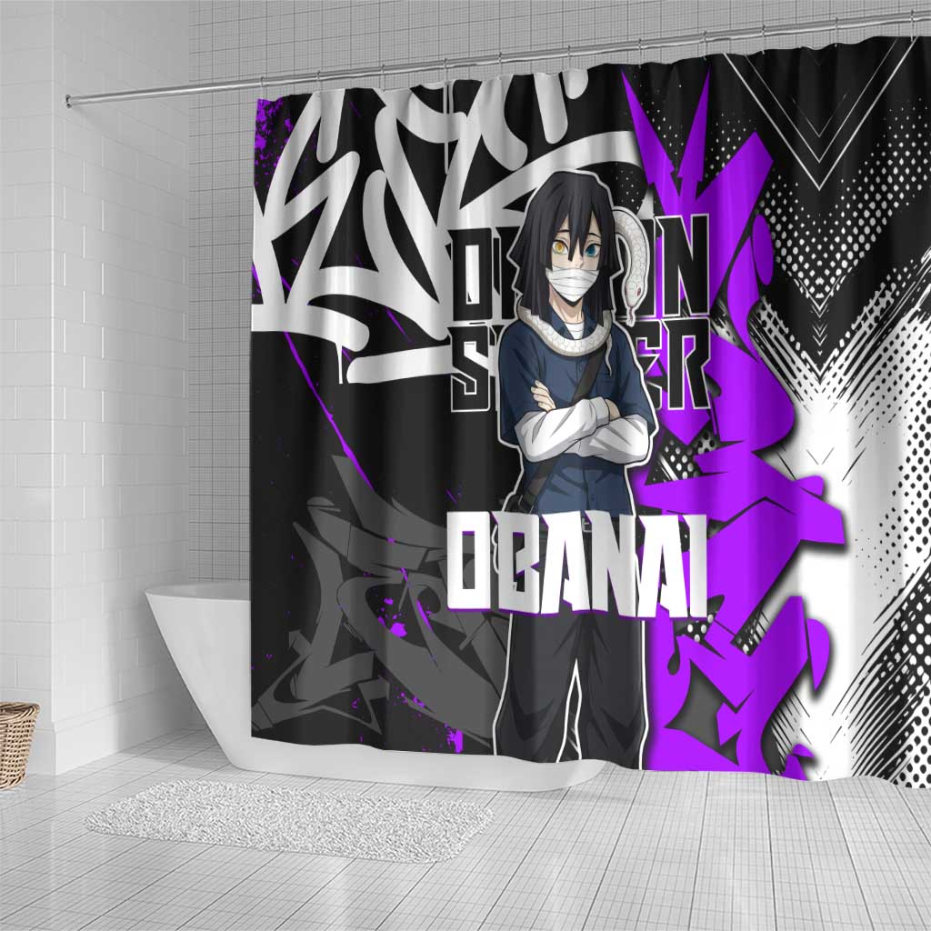 Obanai Iguro Demon Slayer Shower Curtain Purple Graffiti Anime Style
