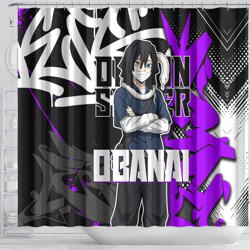 Obanai Iguro Demon Slayer Shower Curtain Purple Graffiti Anime Style