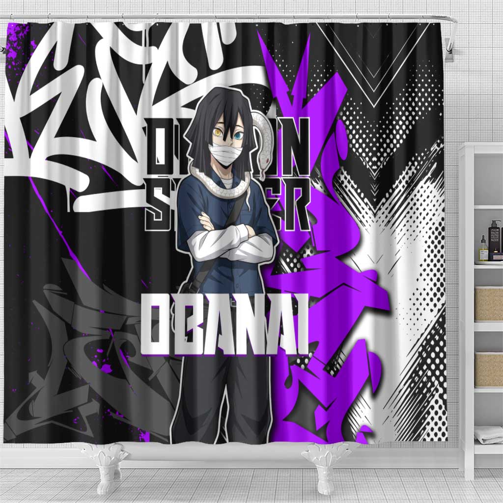 Obanai Iguro Demon Slayer Shower Curtain Purple Graffiti Anime Style