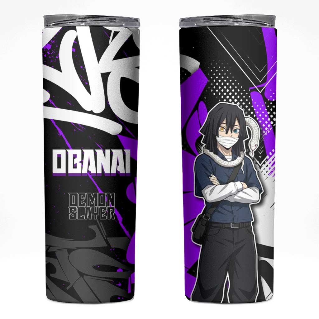 Obanai Iguro Demon Slayer Skinny Tumbler Purple Graffiti Anime Style