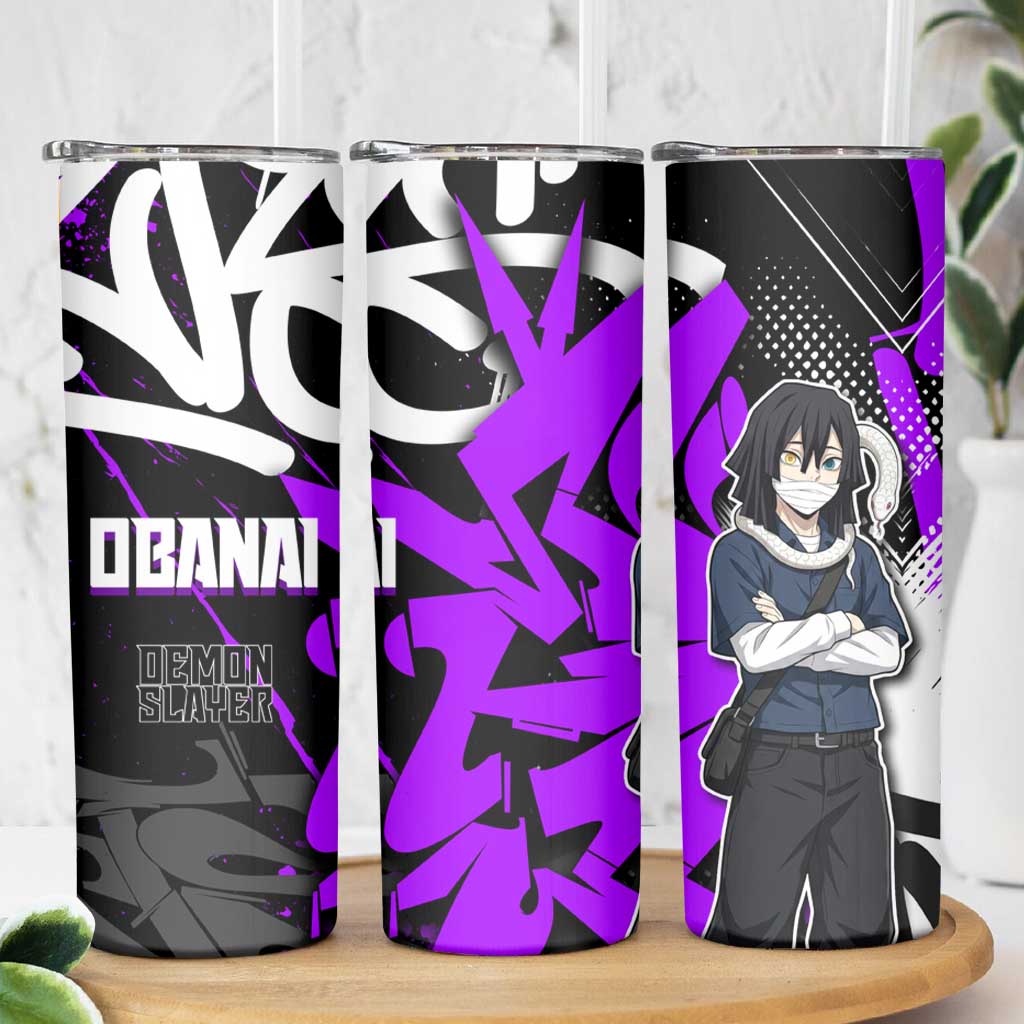 Obanai Iguro Demon Slayer Skinny Tumbler Purple Graffiti Anime Style