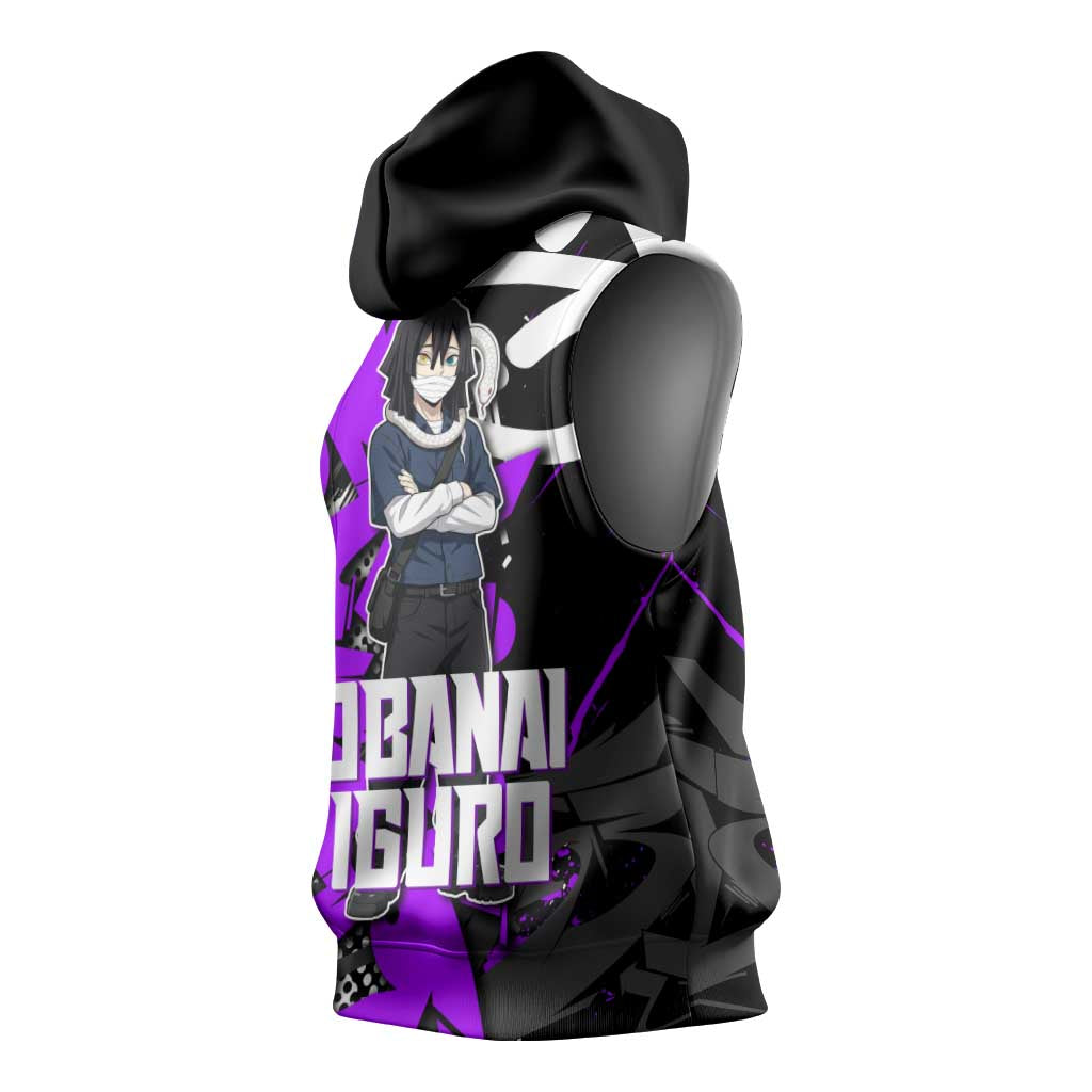 Obanai Iguro Demon Slayer Sleeveless Hoodie Purple Graffiti Anime Style