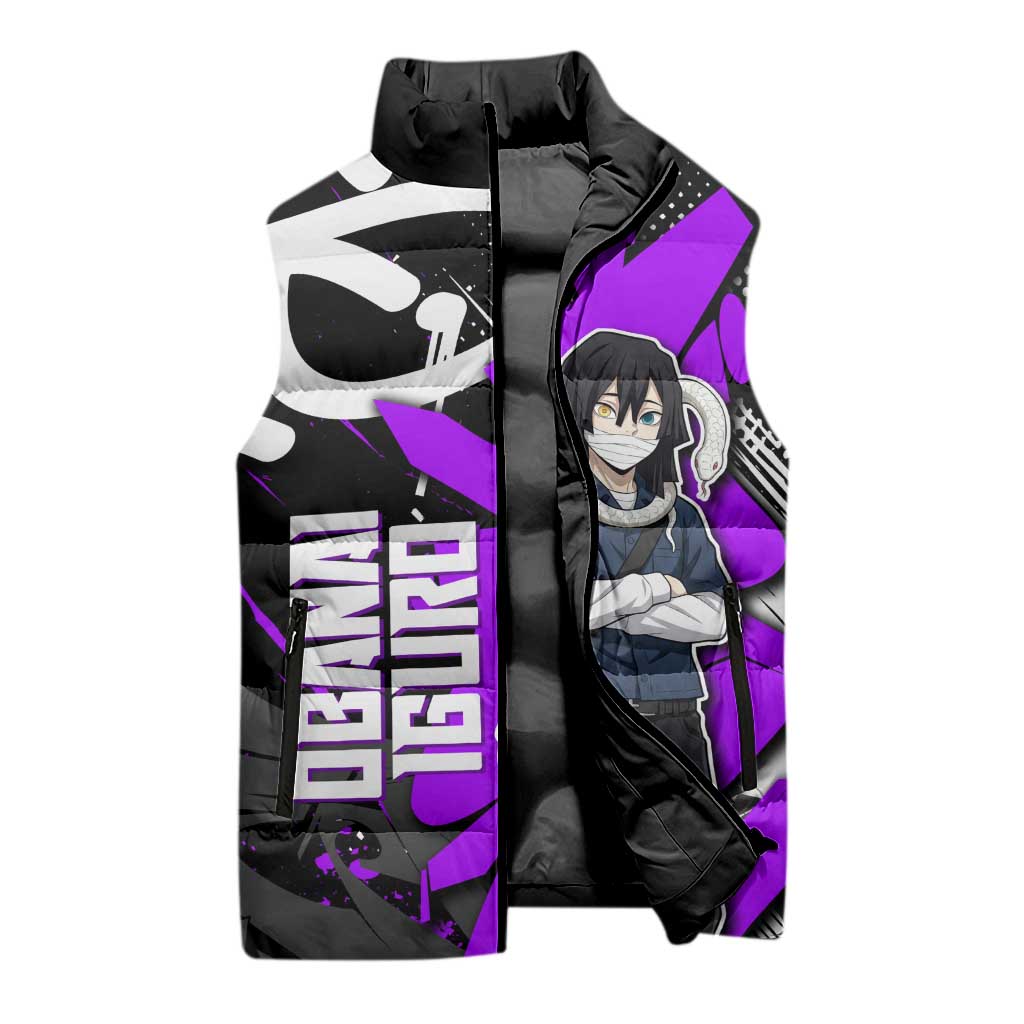 Obanai Iguro Demon Slayer Sleeveless Puffer Jacket Purple Graffiti Anime Style