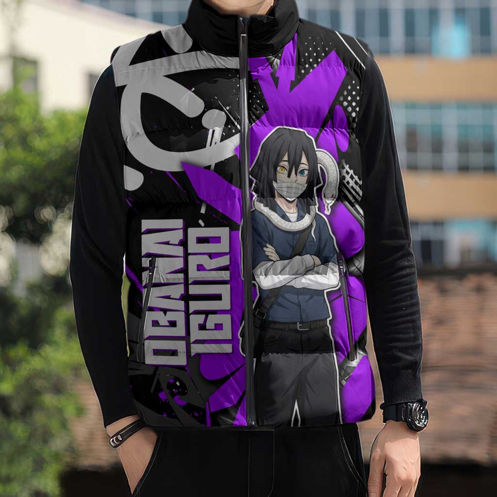 Obanai Iguro Demon Slayer Sleeveless Puffer Jacket Purple Graffiti Anime Style