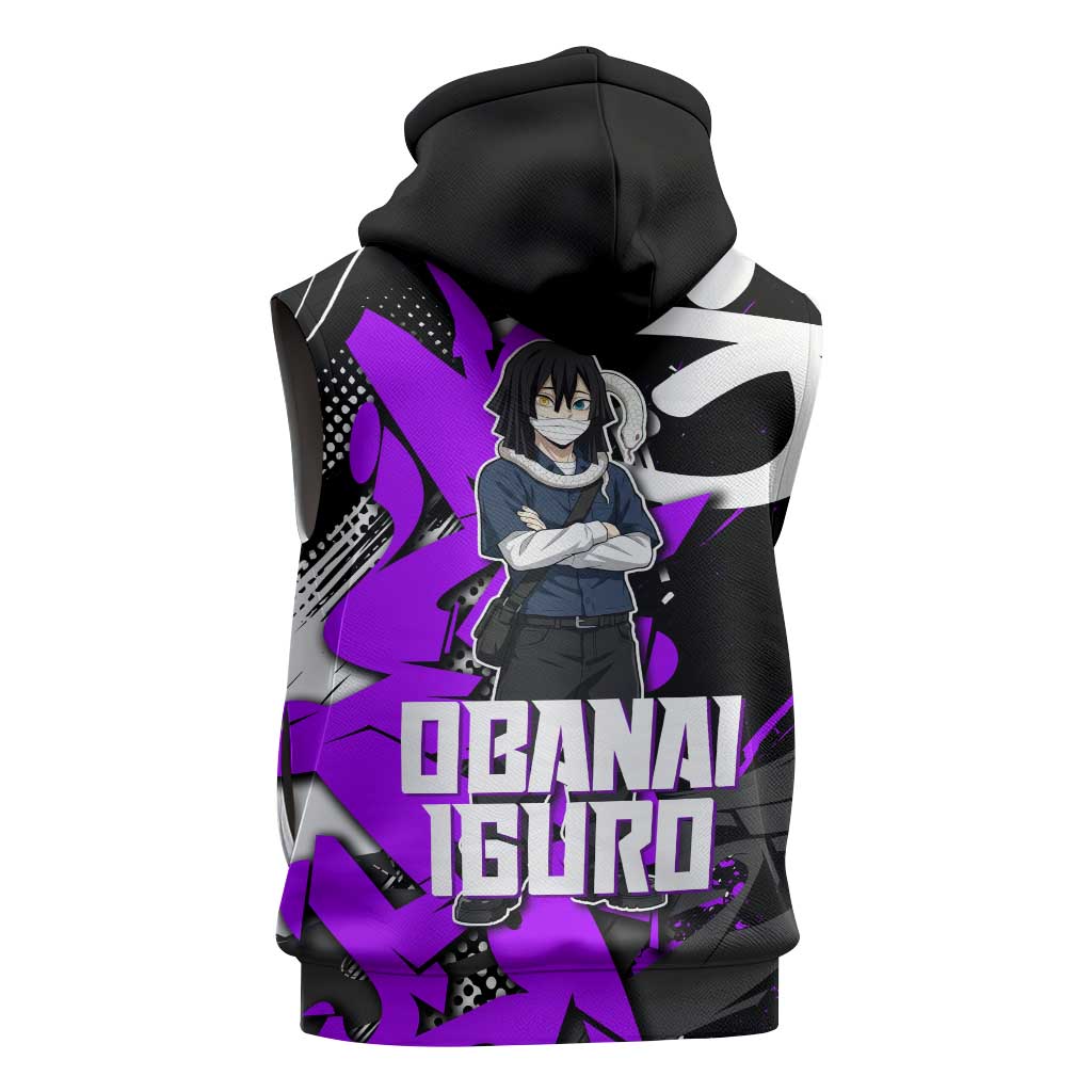 Obanai Iguro Demon Slayer Sleeveless Zip Hoodie Purple Graffiti Anime Style