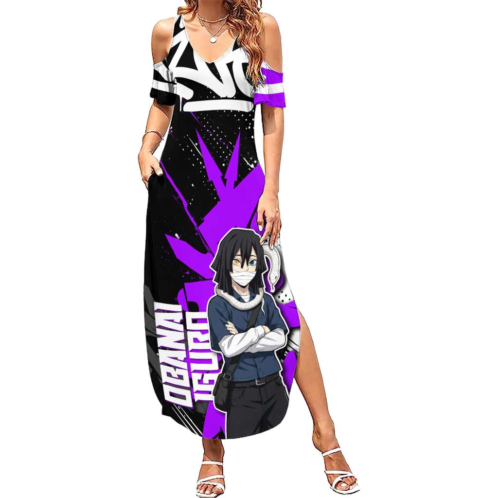 Obanai Iguro Demon Slayer Summer Maxi Dress Purple Graffiti Anime Style