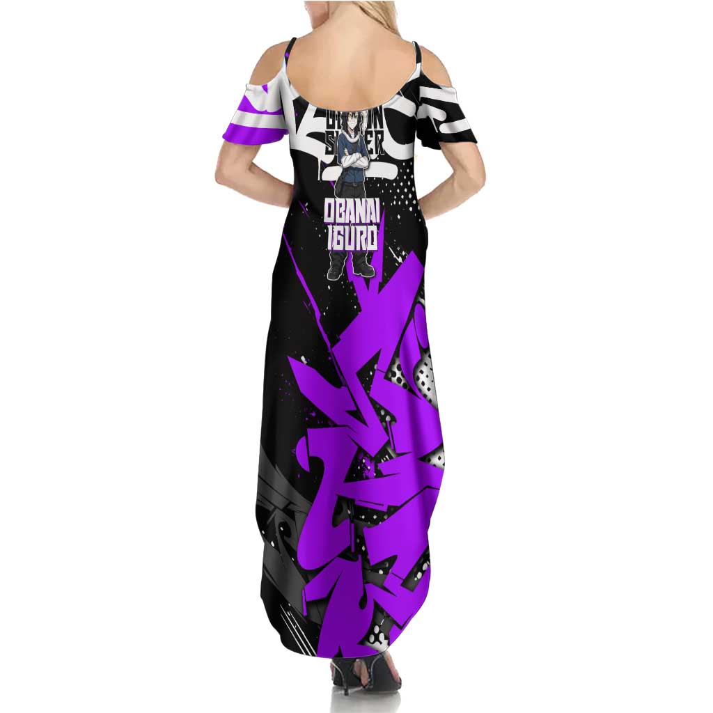 Obanai Iguro Demon Slayer Summer Maxi Dress Purple Graffiti Anime Style